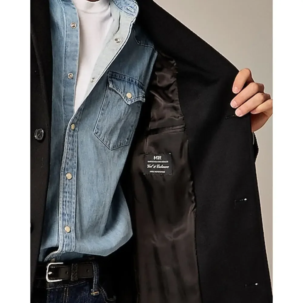 J.Crew Men's Black Rivington Topcoat In Italian Wool Cashmere Blend Size 44L NWT